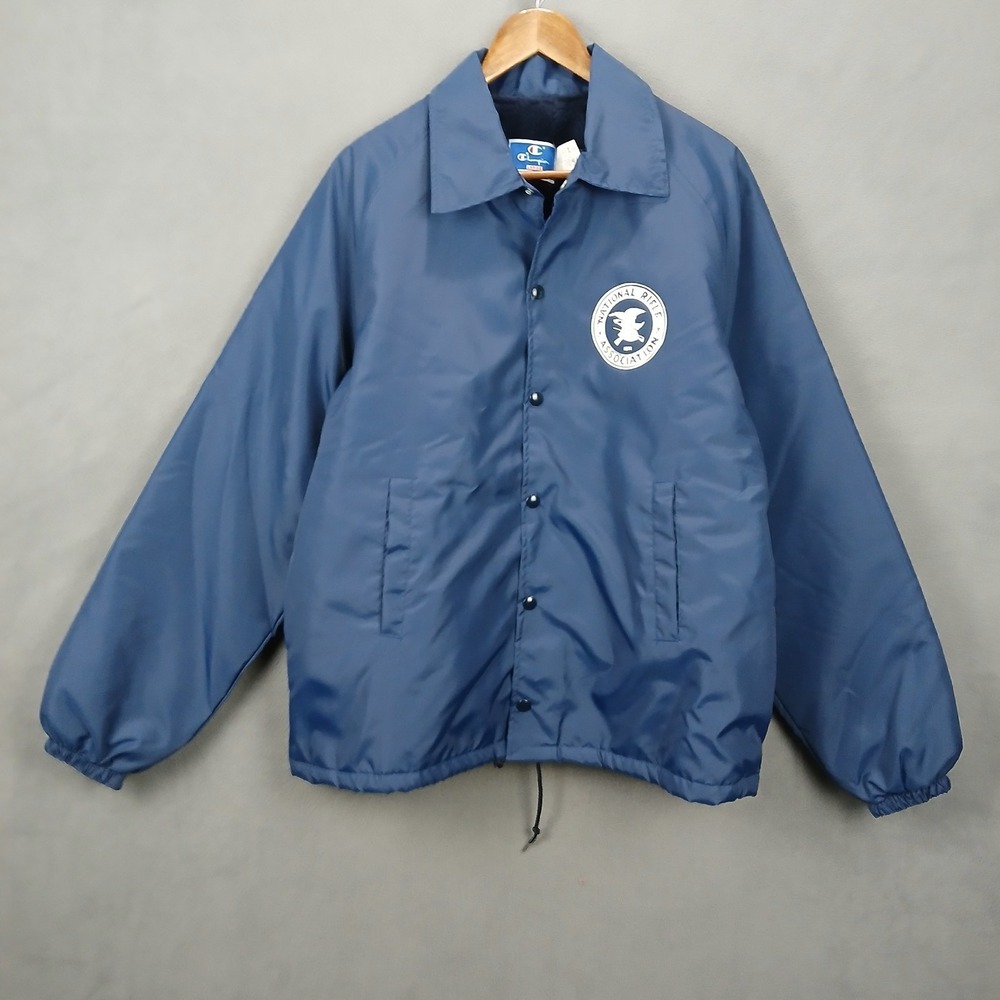 Vintage Champion National Rifle Association Coach Jacket Mens Large Blue Lined